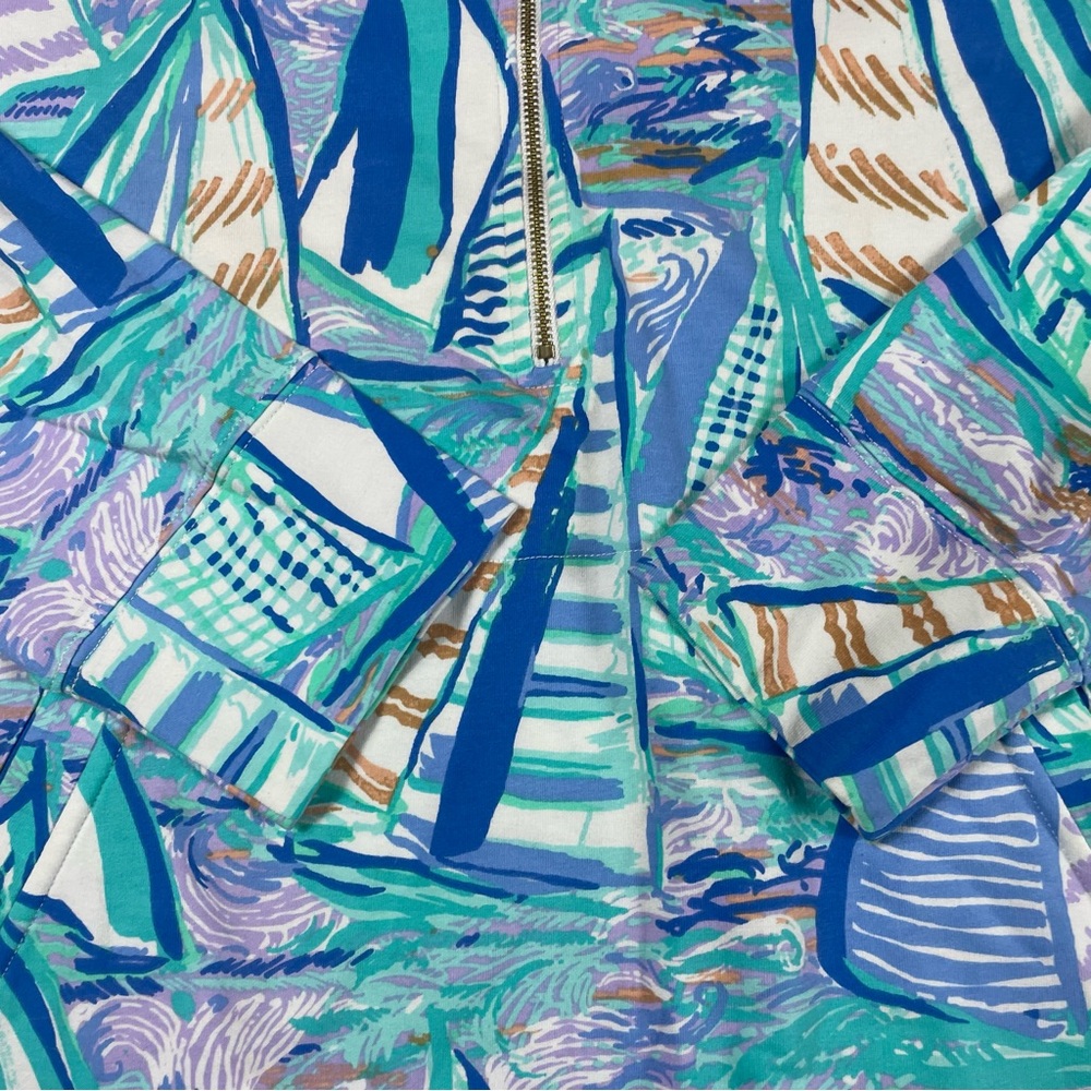 Lilly Pulitzer Skipper Popover Aboat Time Boats Sz Large NWOT Blue Quarter Zip - Picture 4 of 9